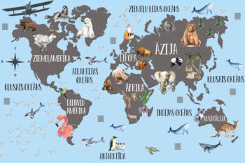 Pasaules karte ar zilu fonu