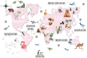 Pasaules karte ar dzīvniekiem ROZĀ
