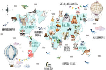 Tirkīza pasaules karte ar gaisa baloniem