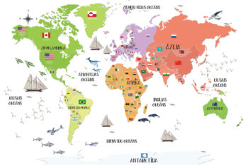 SALE! Krāsaina pasaules karte ar karogiem un valstīm