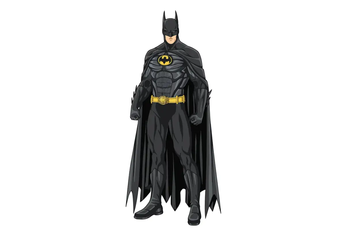 Sienas uzlīme Betmens bērniem Tumšā bruņinieka Betmena (Batman) pilna auguma pašlīmējoša sienas uzlīme zēna bērnistabas vai pusaudža istabas dekorēšanai.