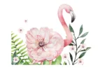 Sienas uzlīmes Akvareļa flamingo un ziedi komplekts