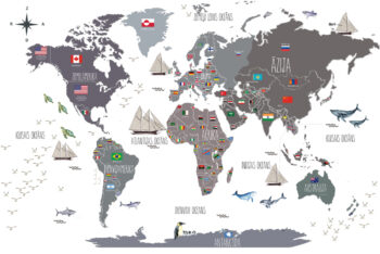 SALE! Tumši pelēka pasaules karte ar karogiem un valstīm