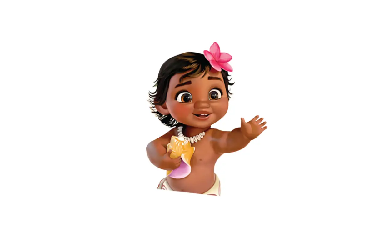 Sienas uzlīme Mazā Moana ar ziedu Mīlīga mazās Moanas sienas uzlīme ar rozā ziedu matos un akmentiņu rokā bērnistabas dekorēšanai.