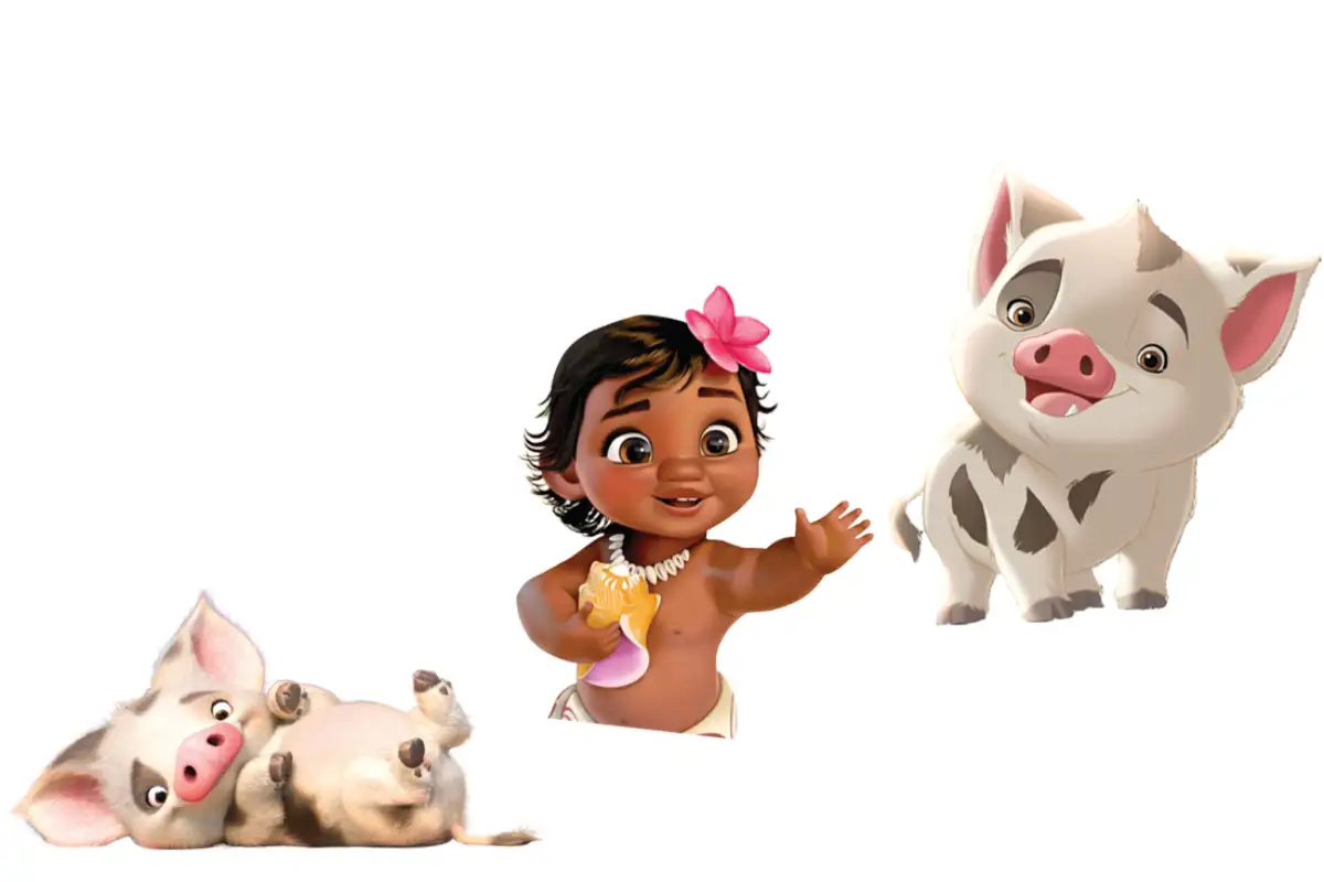 Sienas uzlīme Mazā Moana un Pua Mazās Moanas un sivēntiņa Pua sienas uzlīme mīlīgā bērnistabas dizainā meitenei.